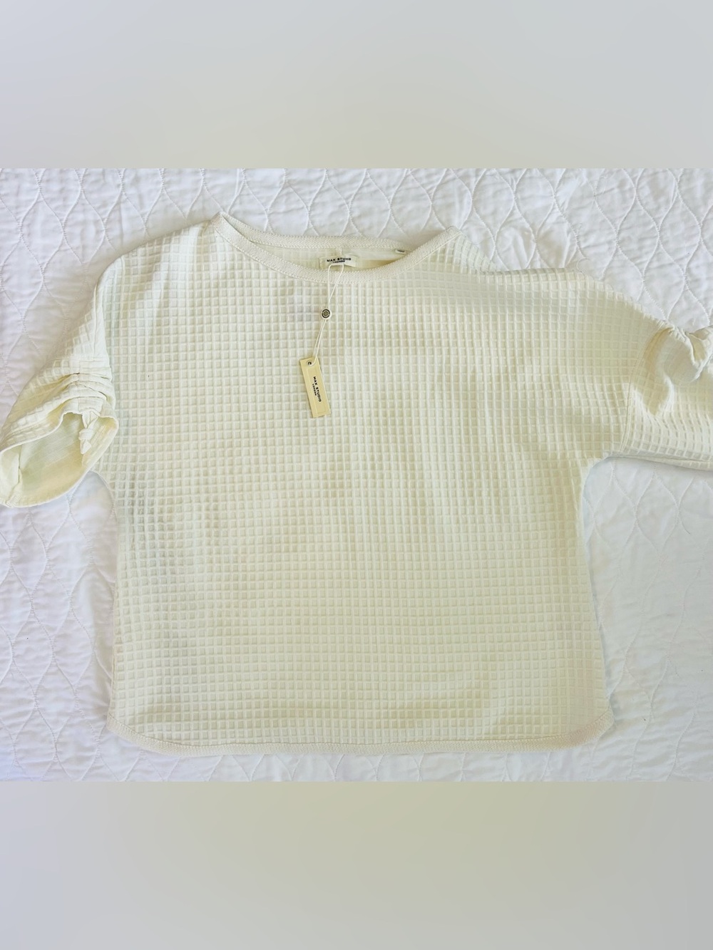NWT Nordstrom Max Studio Cream Waffle-Knit Short Sleeve Tee